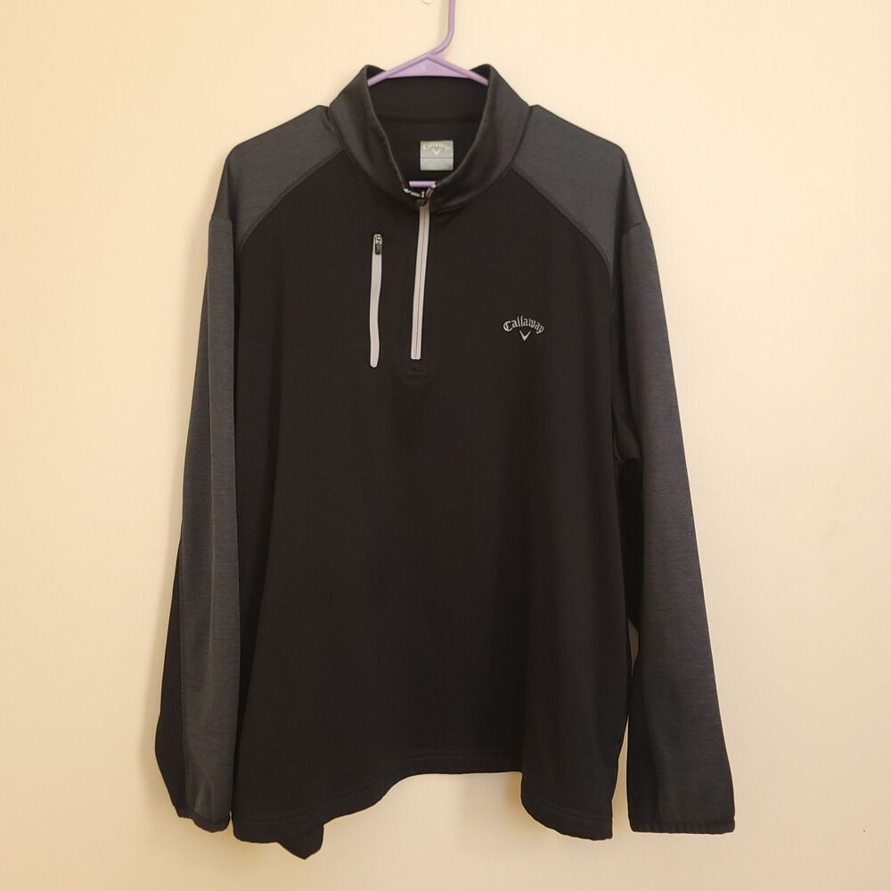 Callaway Golf Jacket Mens XL Black/Gray 1/4 Zip Stretch Long Sleeve Pullover